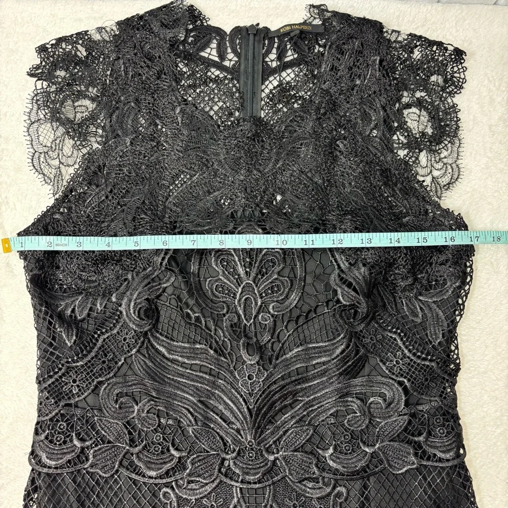 Kobi Halperin Black Lace Sheath‎ Midi Dress Cap Sleeve Size 6